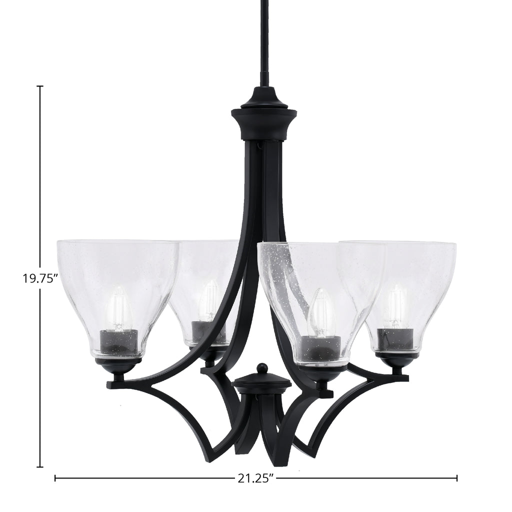 Zilo Four Light Chandelier in Matte Black with 6.25" Clear Bubble Shade