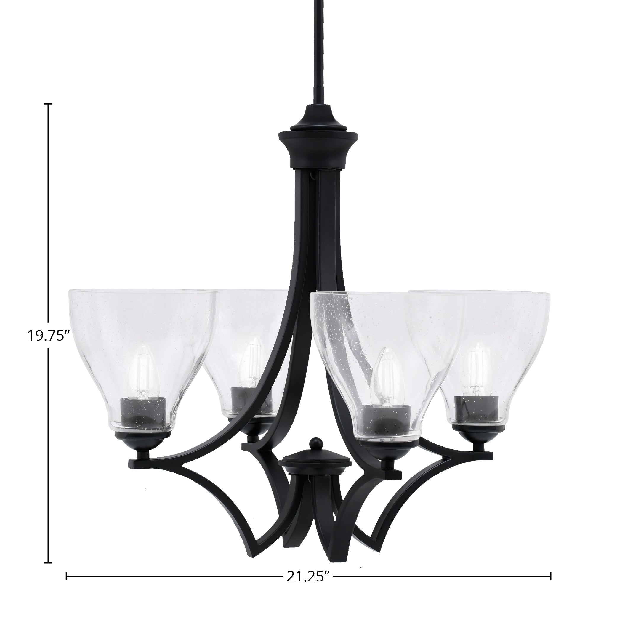 Zilo Four Light Chandelier in Matte Black with 6.25" Clear Bubble Shade