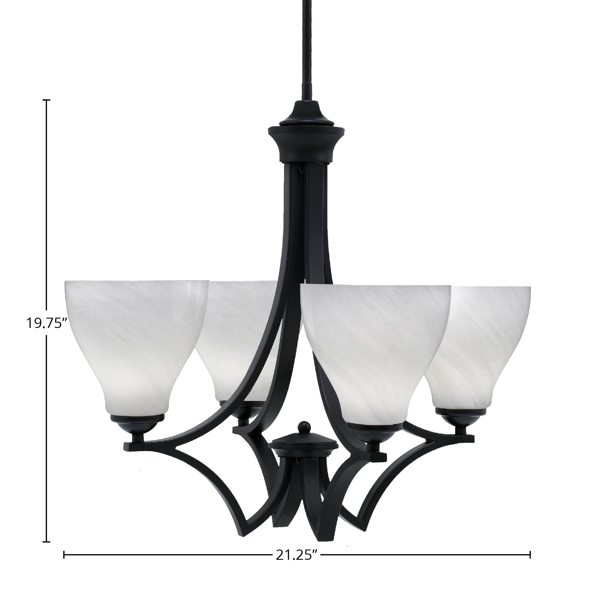 Zilo Four Light Chandelier in Matte Black with 6.25" White Marble Shade