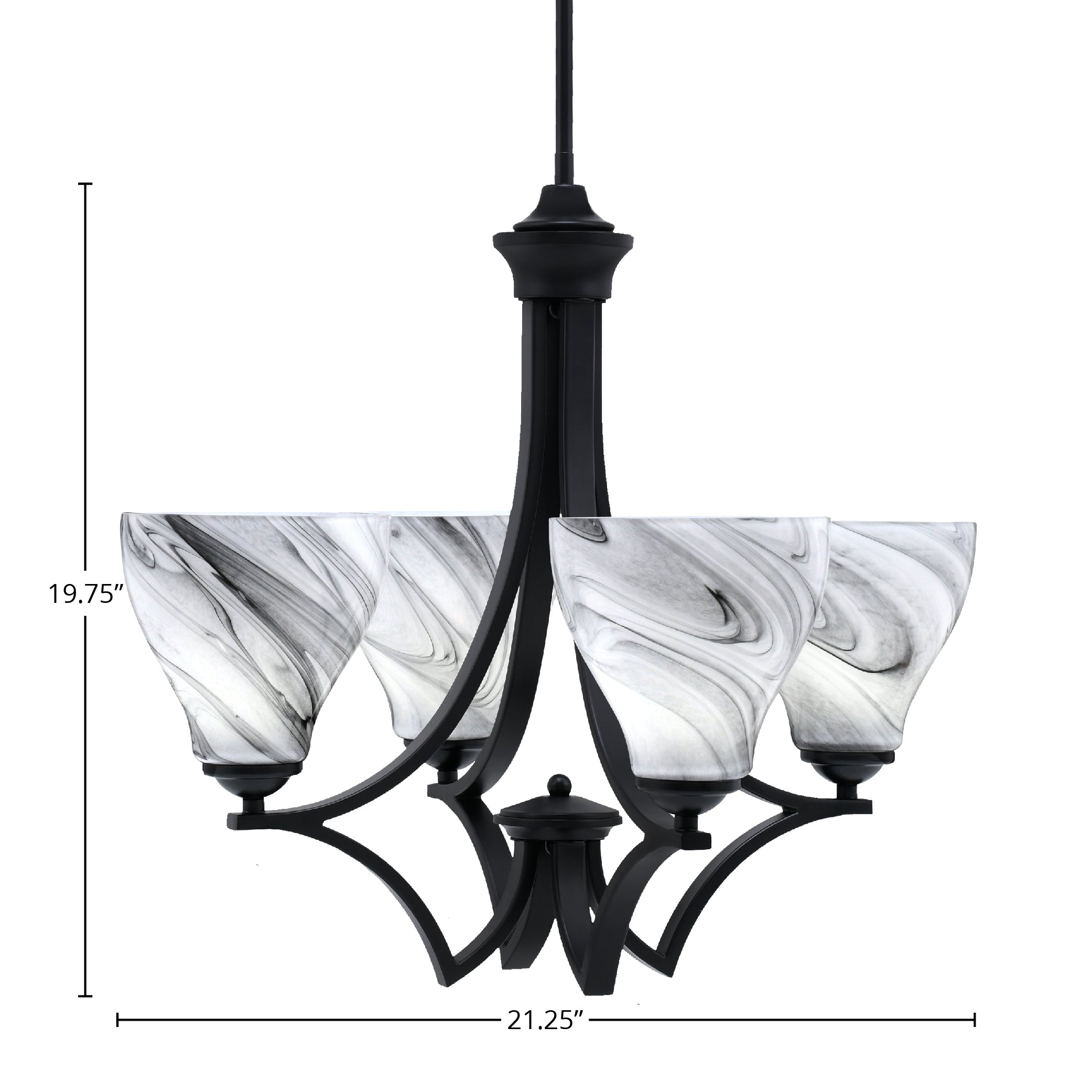 Zilo Four Light Chandelier in Matte Black with 6.25" Onyx Swirl Shade