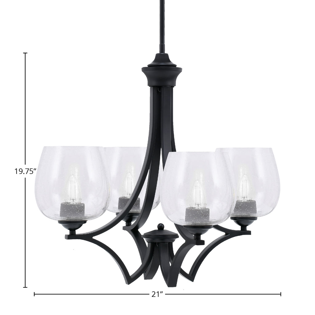 Zilo Four Light Chandelier in Matte Black with 6" Clear Bubble Shade