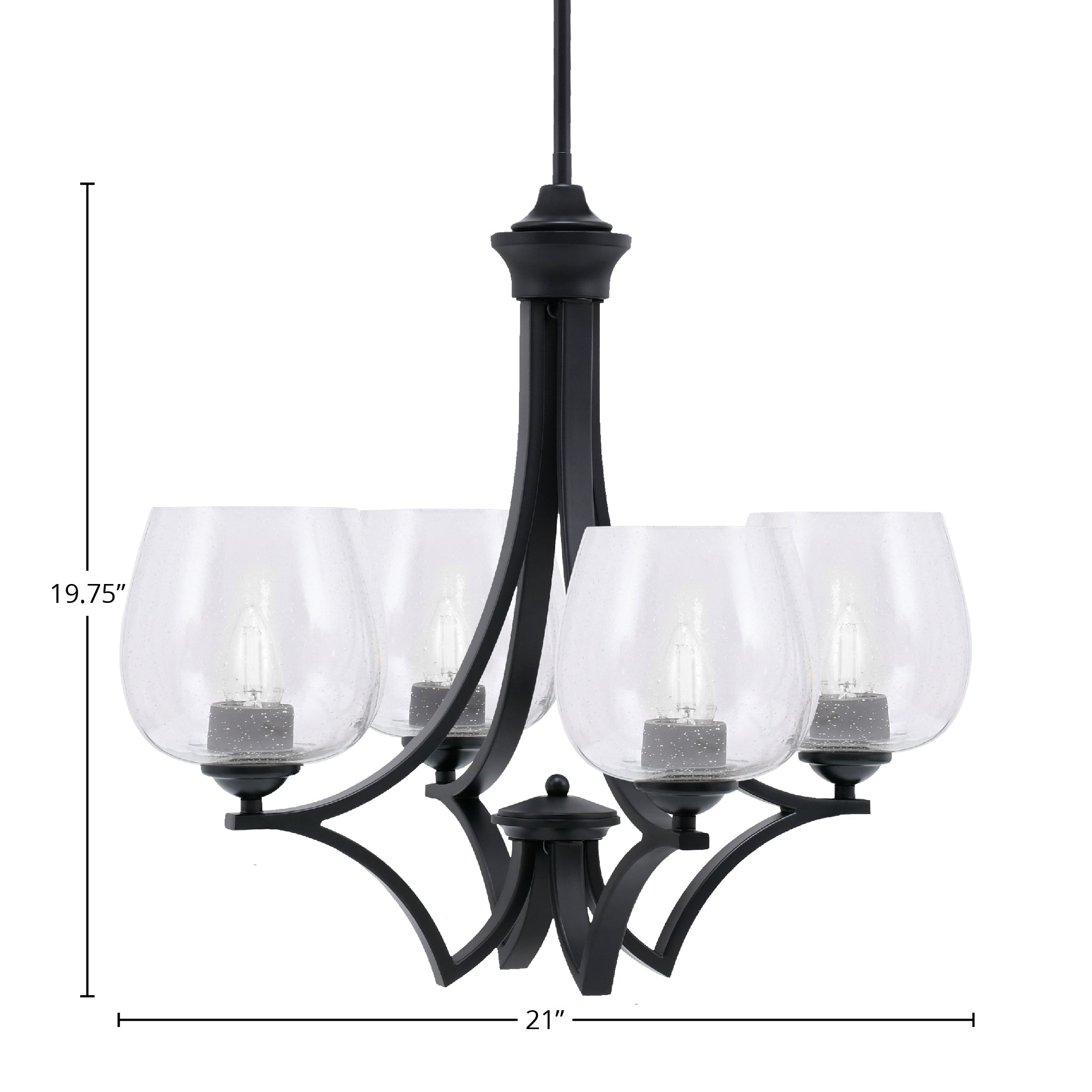 Zilo Four Light Chandelier in Matte Black with 6" Clear Bubble Shade