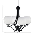 Zilo Four Light Chandelier in Matte Black with 6" White Marble Shade