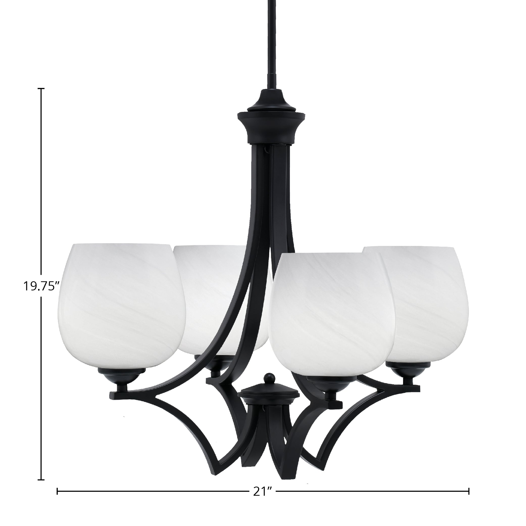Zilo Four Light Chandelier in Matte Black with 6" White Marble Shade