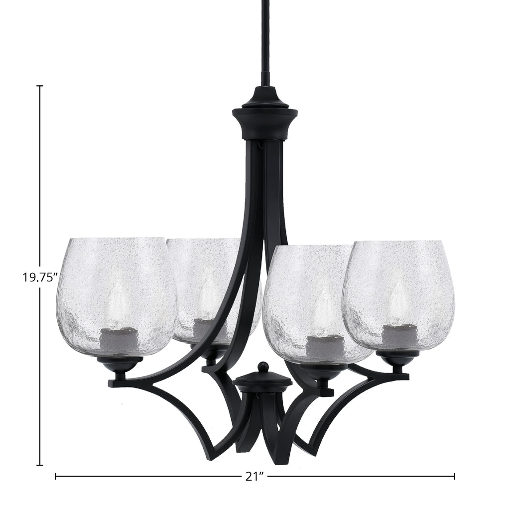 Zilo Four Light Chandelier in Matte Black with 6" Smoke Bubble Shade
