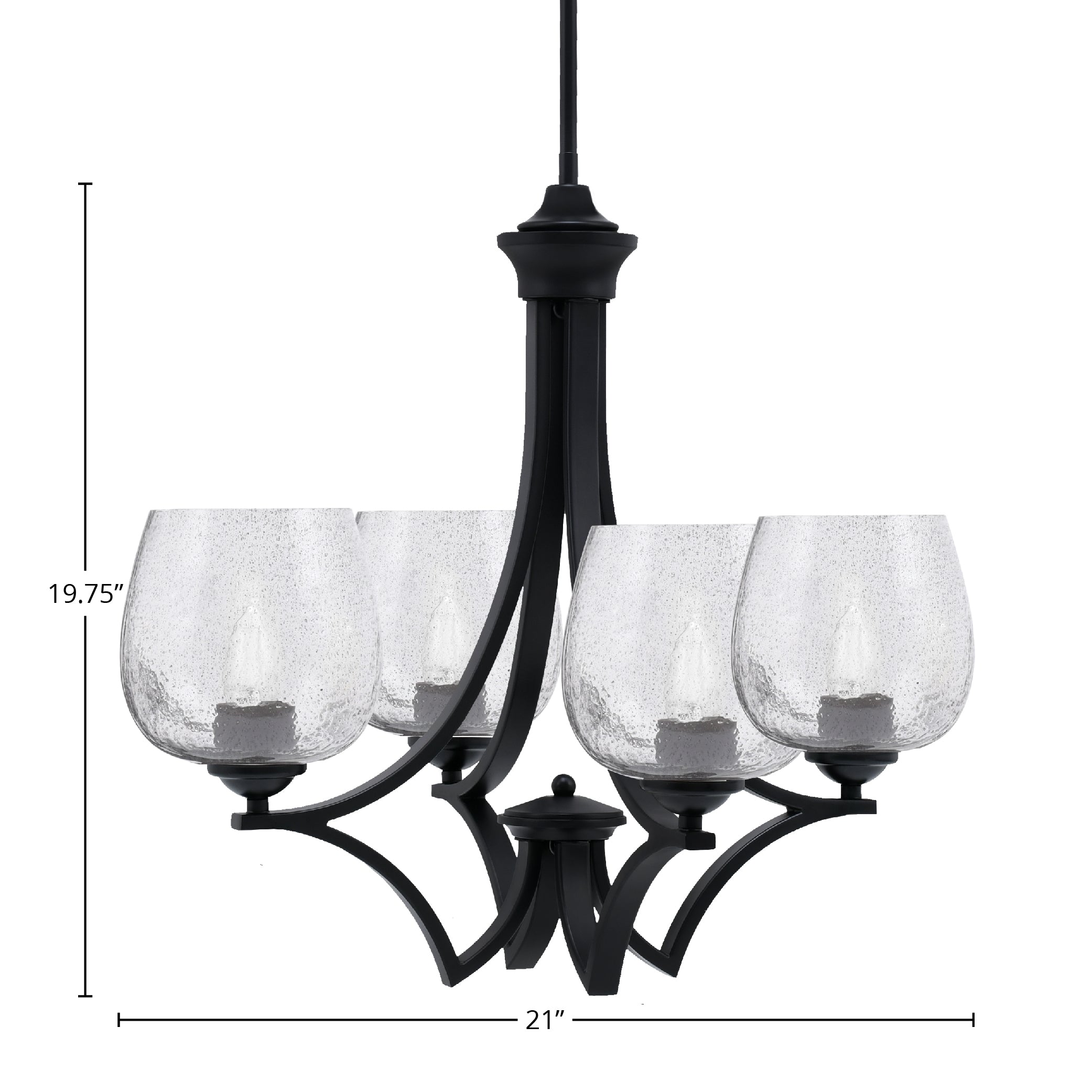Zilo Four Light Chandelier in Matte Black with 6" Smoke Bubble Shade