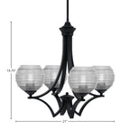 Zilo Four Light Chandelier in Matte Black with 6" Clear Ribbed Shade