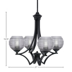 Zilo Four Light Chandelier in Matte Black with 6" Smoke Ribbed Shade