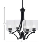 Zilo Four Light Chandelier in Matte Black with 4" Square Clear Bubble Shade