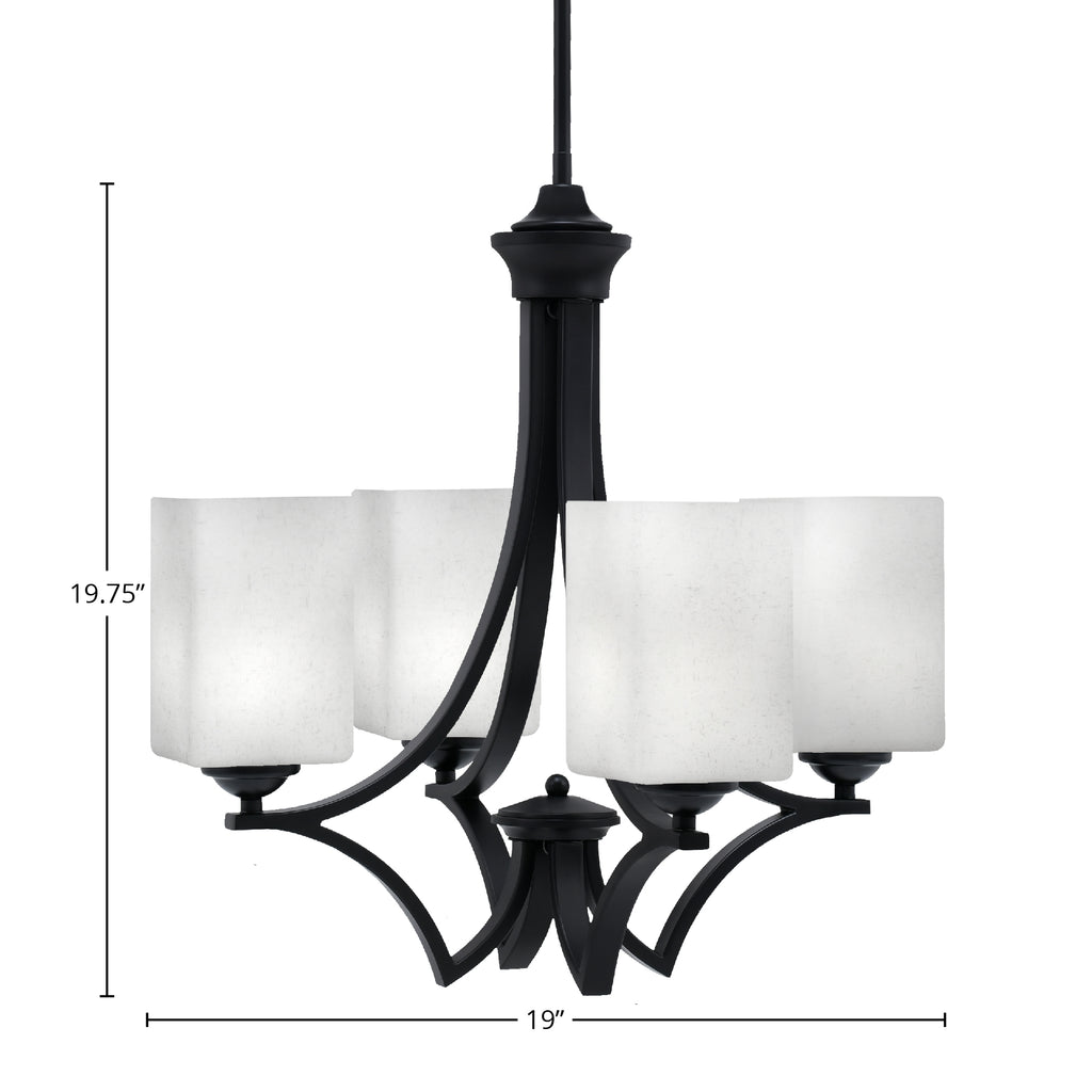 Zilo Four Light Chandelier in Matte Black with 4" Square White Muslin Shade