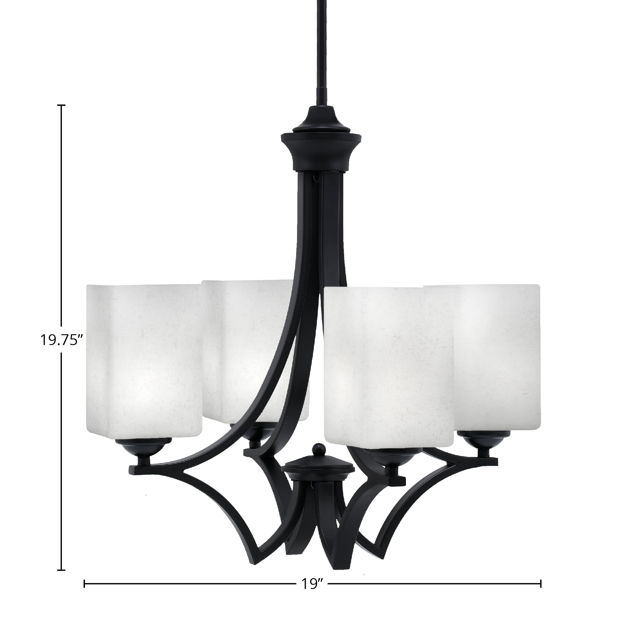 Zilo Four Light Chandelier in Matte Black with 4" Square White Muslin Shade