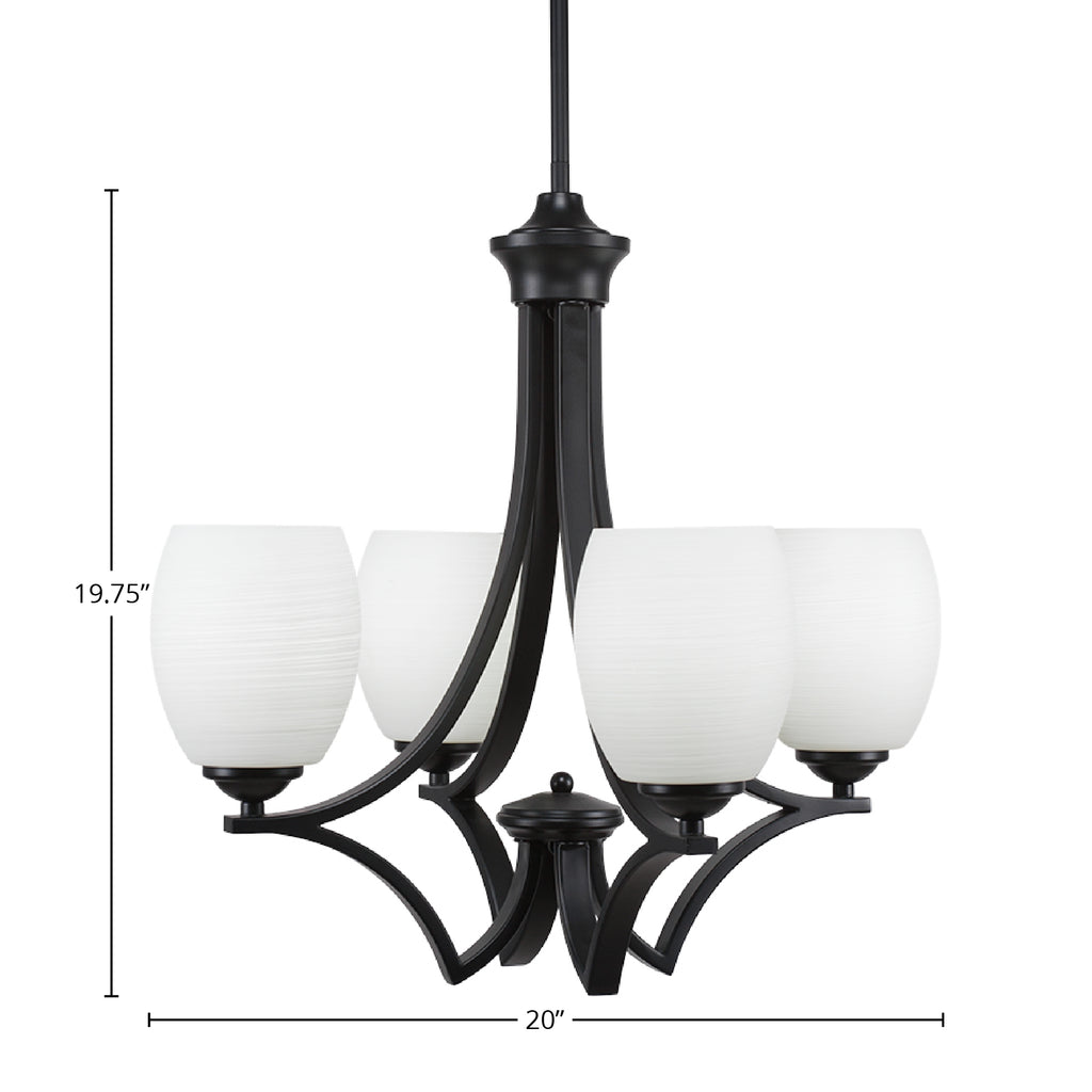 Zilo Four Light Chandelier in Matte Black with 5" White Linen Shade