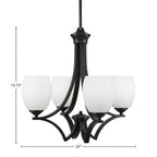 Zilo Four Light Chandelier in Matte Black with 5" White Linen Shade