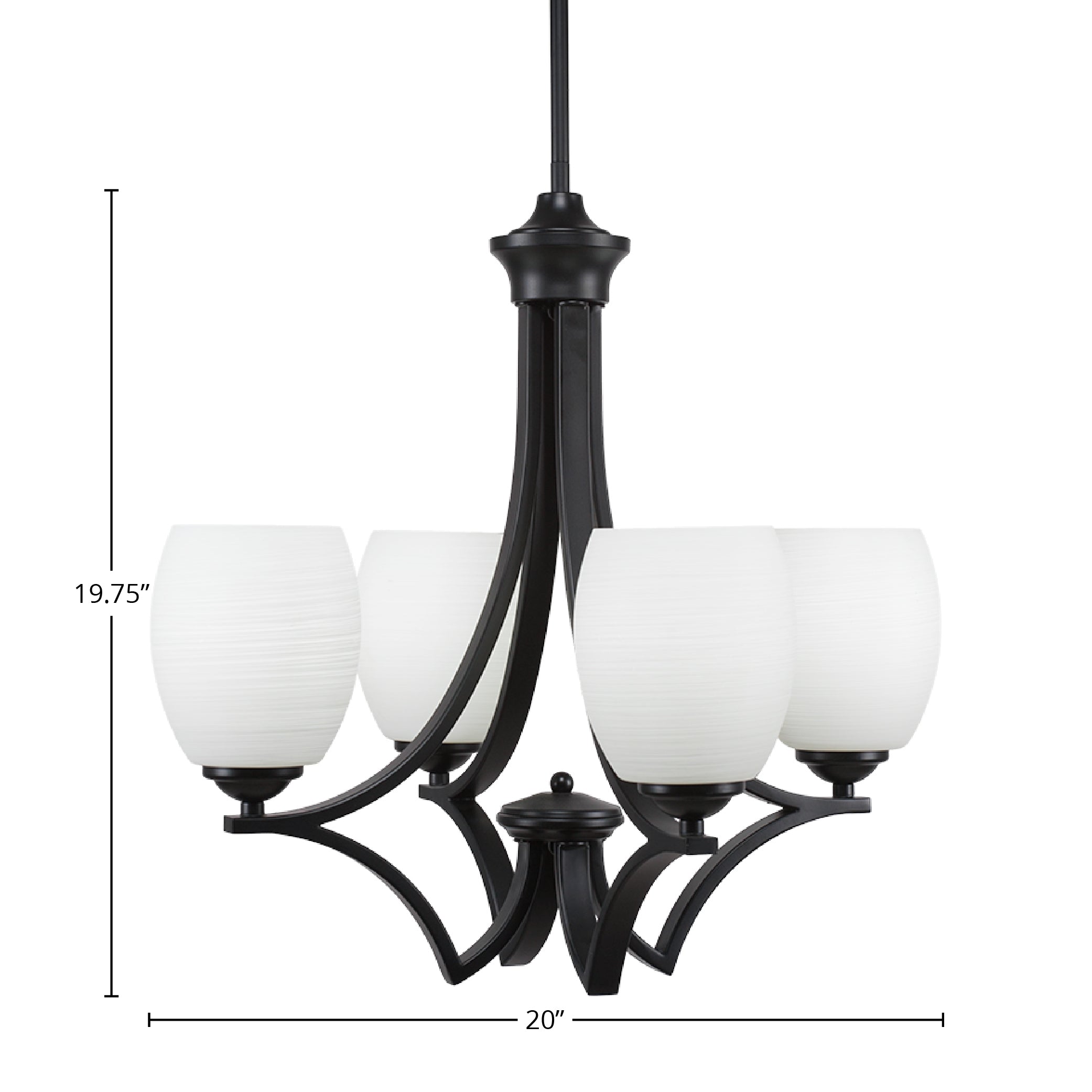 Zilo Four Light Chandelier in Matte Black with 5" White Linen Shade