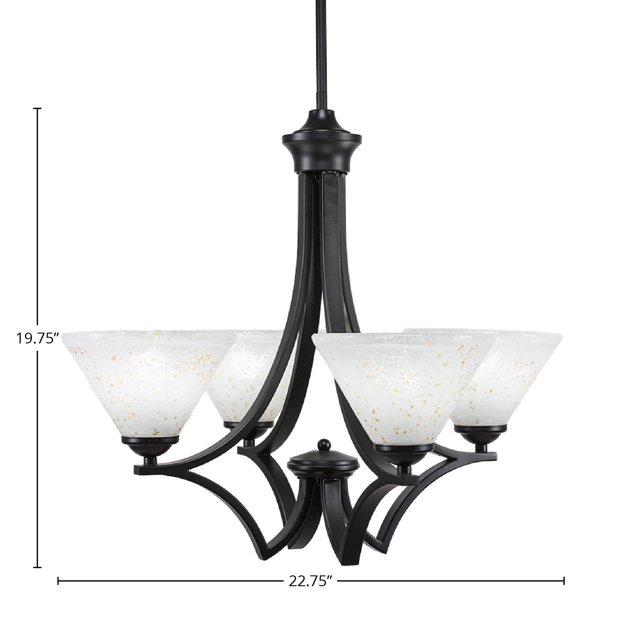 Zilo Four Light Chandelier in Matte Black with 7" Gold Ice Shade