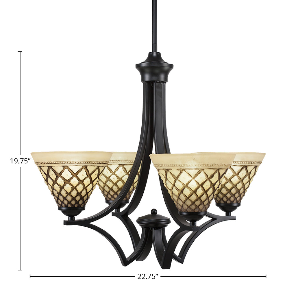 Zilo Four Light Chandelier in Matte Black with 7" Chocolate Icing Shade