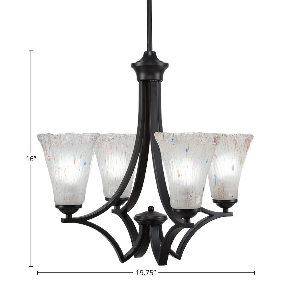 Zilo Four Light Chandelier in Matte Black with 5.5" Fluted Frosted Crystal Shade