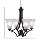 Zilo Four Light Chandelier in Matte Black with 5.5" Fluted Frosted Crystal Shade
