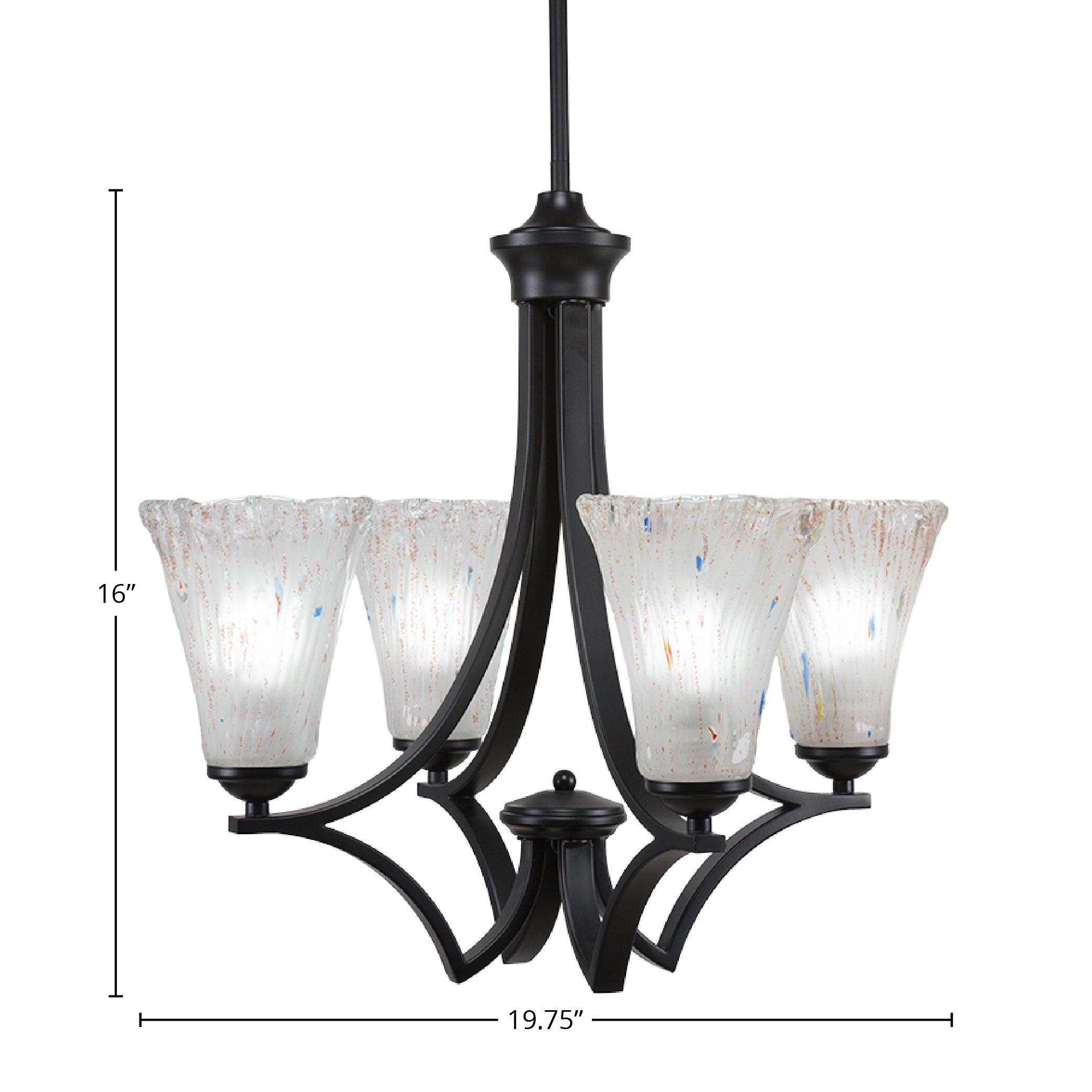 Zilo Four Light Chandelier in Matte Black with 5.5" Fluted Frosted Crystal Shade