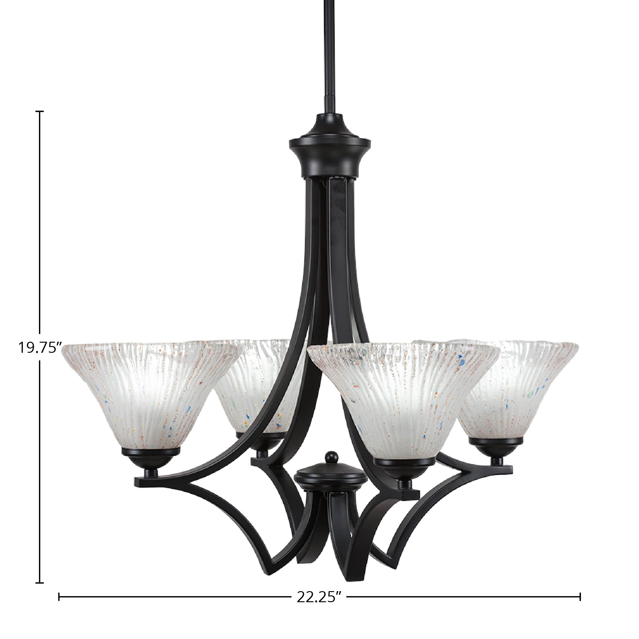 Zilo Four Light Chandelier in Matte Black with 7" Frosted Crystal Shade