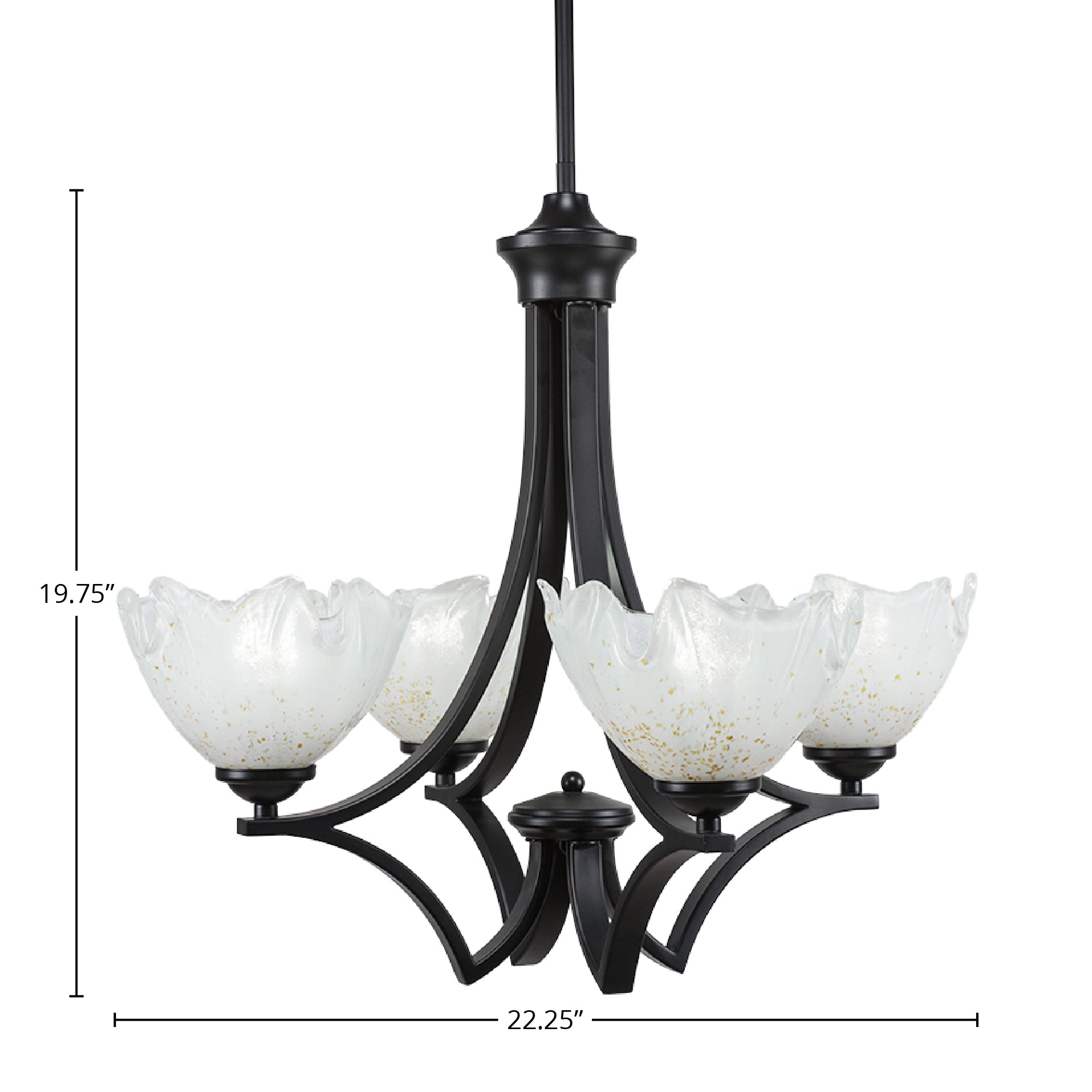 Zilo Four Light Chandelier in Matte Black with 7" Gold Ice Shade