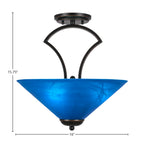 Zilo Three Light Semi-Flush Mount in Dark Granite with 16" Blue Italian Shade