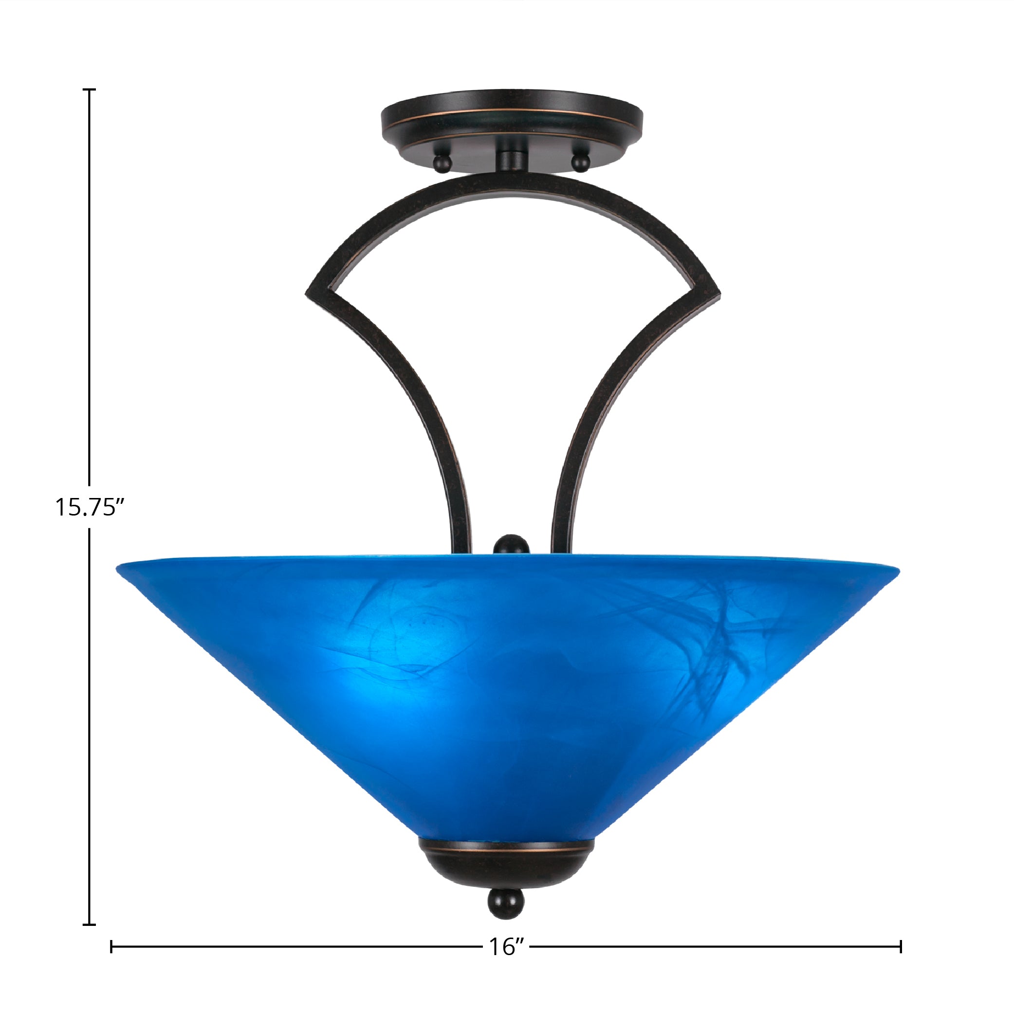 Zilo Three Light Semi-Flush Mount in Dark Granite with 16" Blue Italian Shade