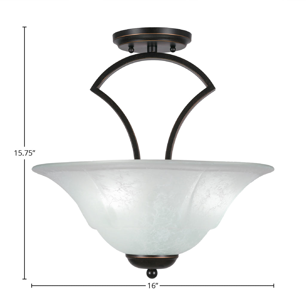Zilo Three Light Semi-Flush Mount in Dark Granite with 16" White Marble Shade