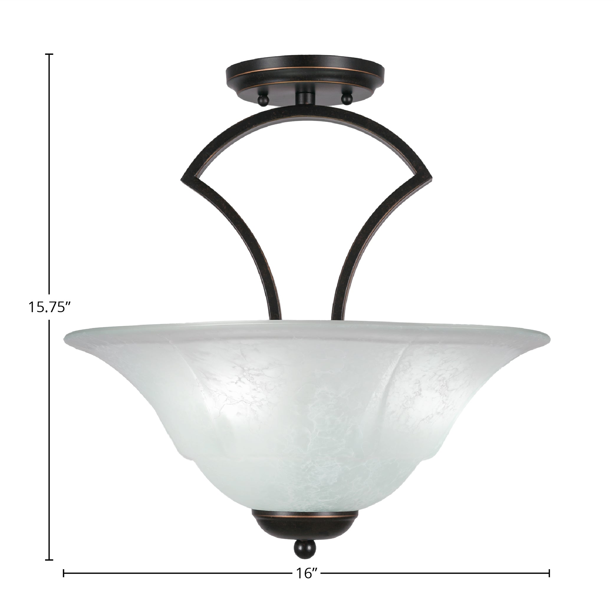Zilo Three Light Semi-Flush Mount in Dark Granite with 16" White Marble Shade