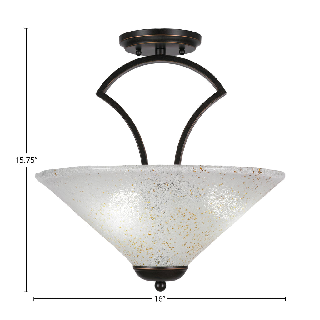 Zilo Three Light Semi-Flush Mount in Dark Granite with 16" Gold Ice Shade