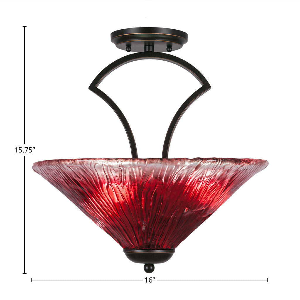Zilo Three Light Semi-Flush Mount in Dark Granite with 16" Raspberry Crystal Shade