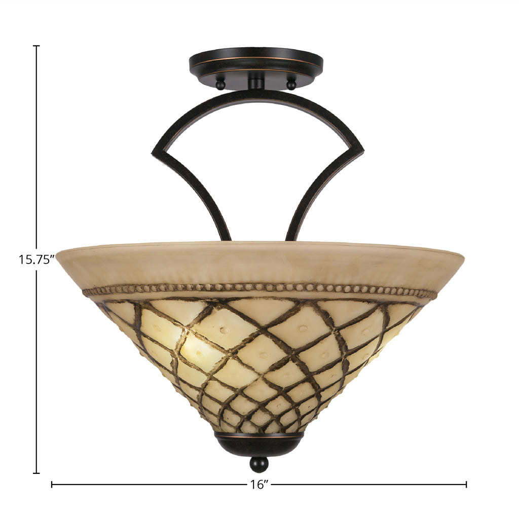 Zilo Three Light Semi-Flush Mount in Dark Granite with 16" Chocolate Icing Shade
