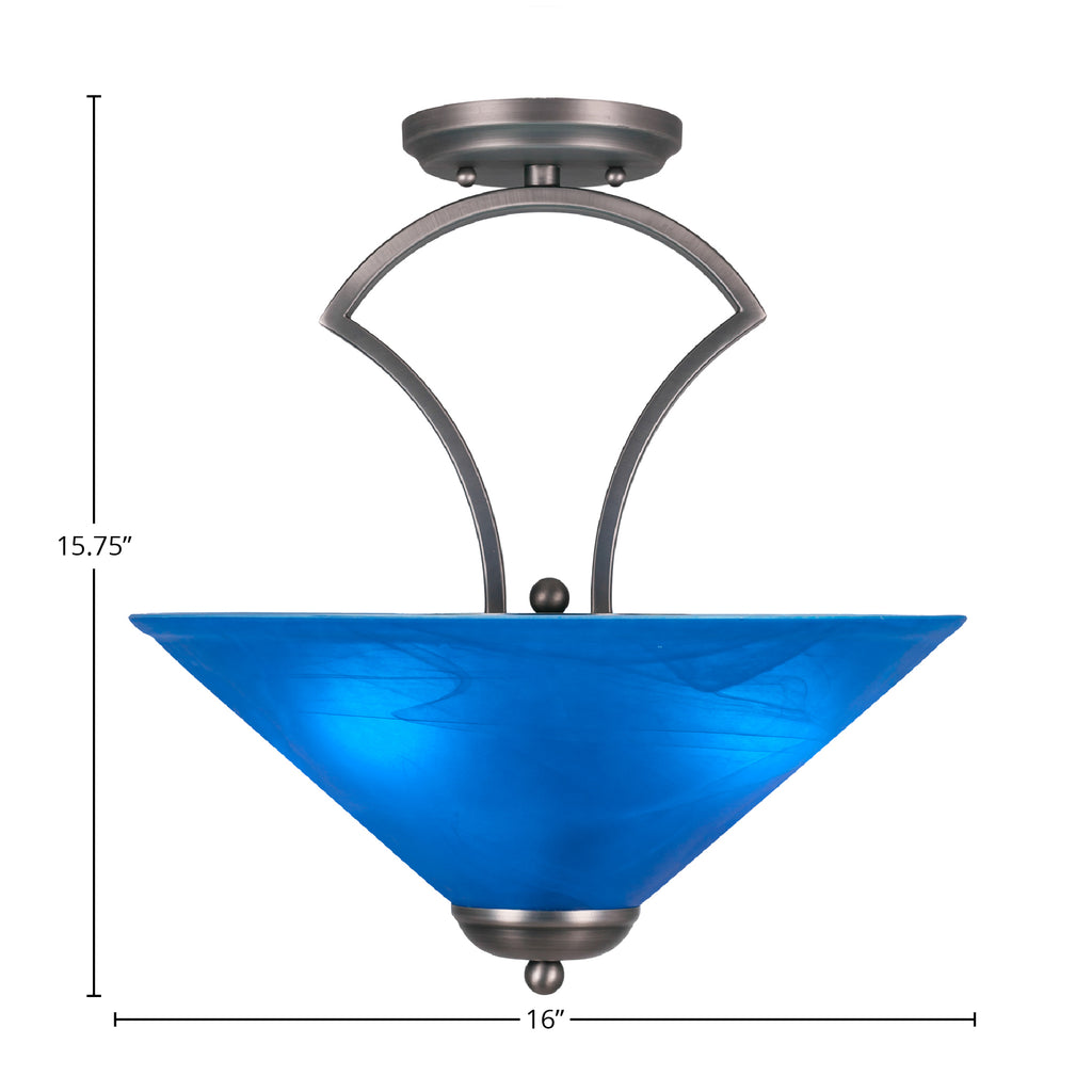 Zilo Three Light Semi-Flush Mount in Graphite with 16" Blue Italian Shade