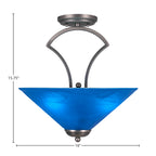 Zilo Three Light Semi-Flush Mount in Graphite with 16" Blue Italian Shade