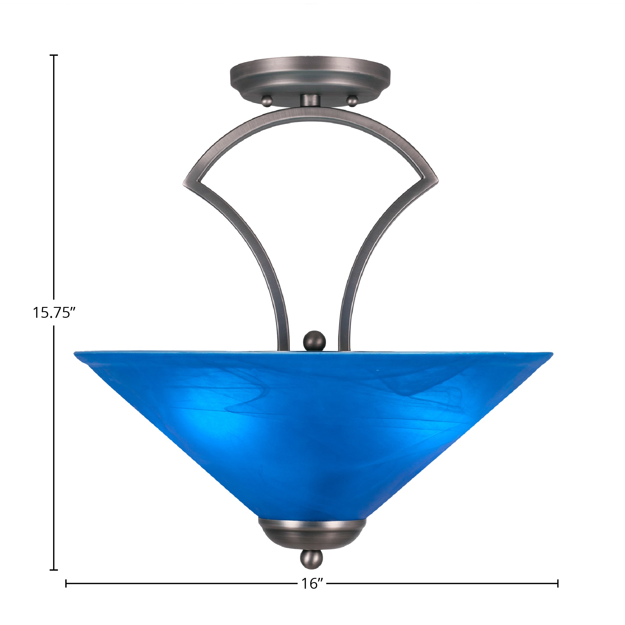 Zilo Three Light Semi-Flush Mount in Graphite with 16" Blue Italian Shade