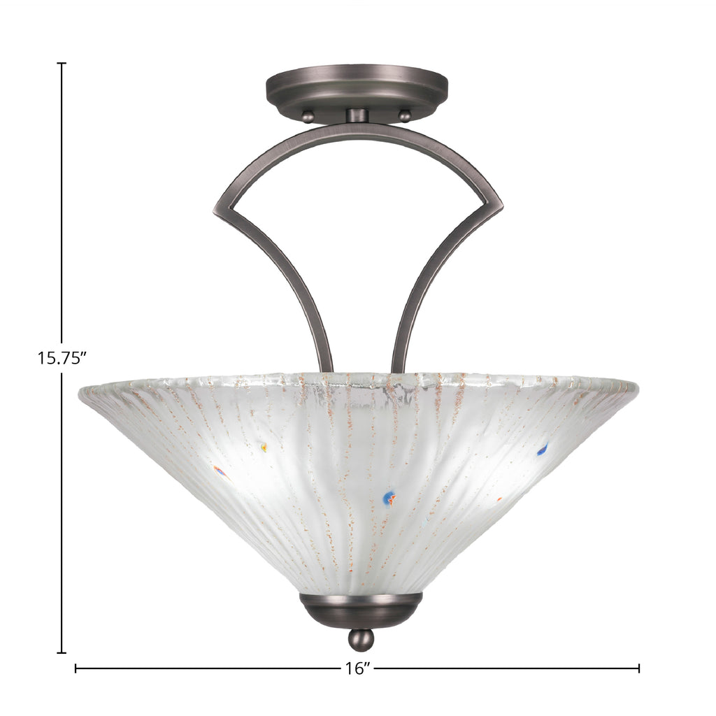 Zilo Three Light Semi-Flush Mount in Graphite with 16" Frosted Crystal Shade