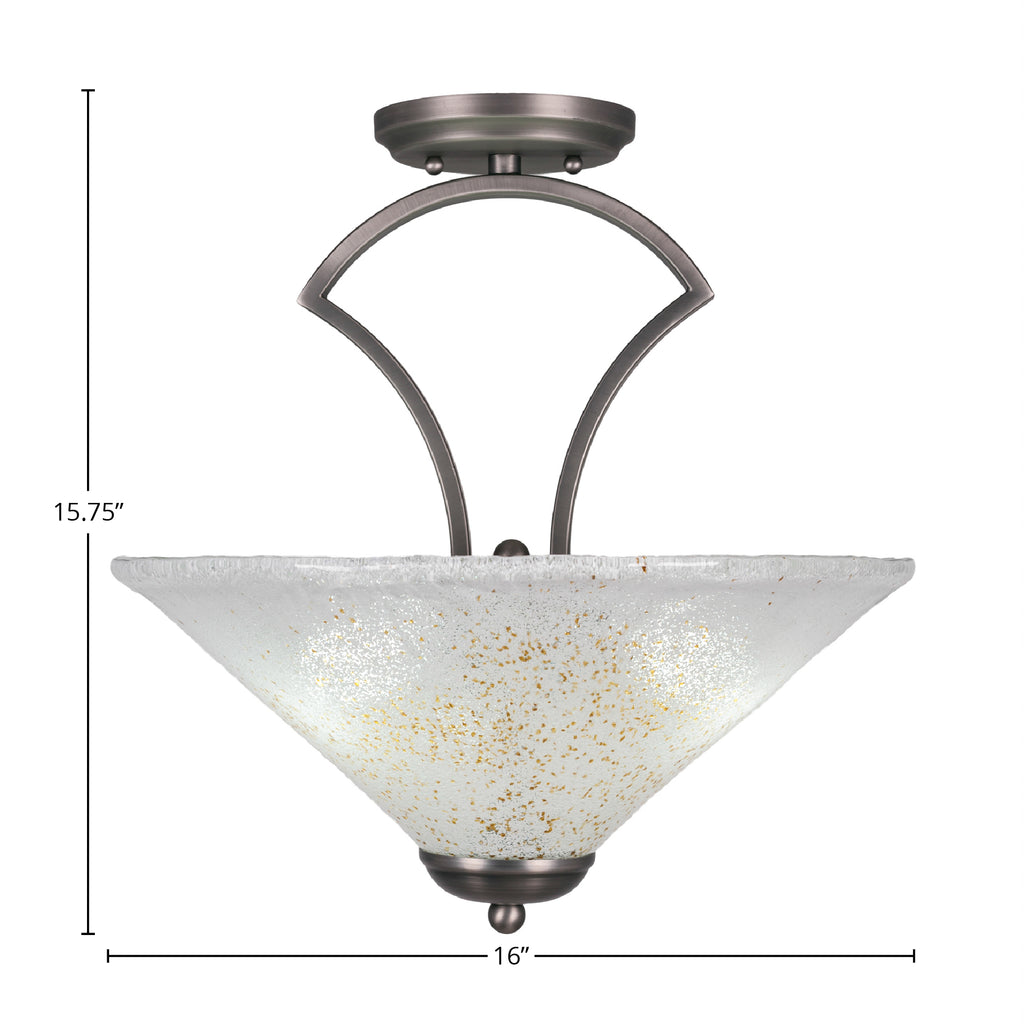 Zilo Three Light Semi-Flush Mount in Graphite with 16" Gold Ice Shade