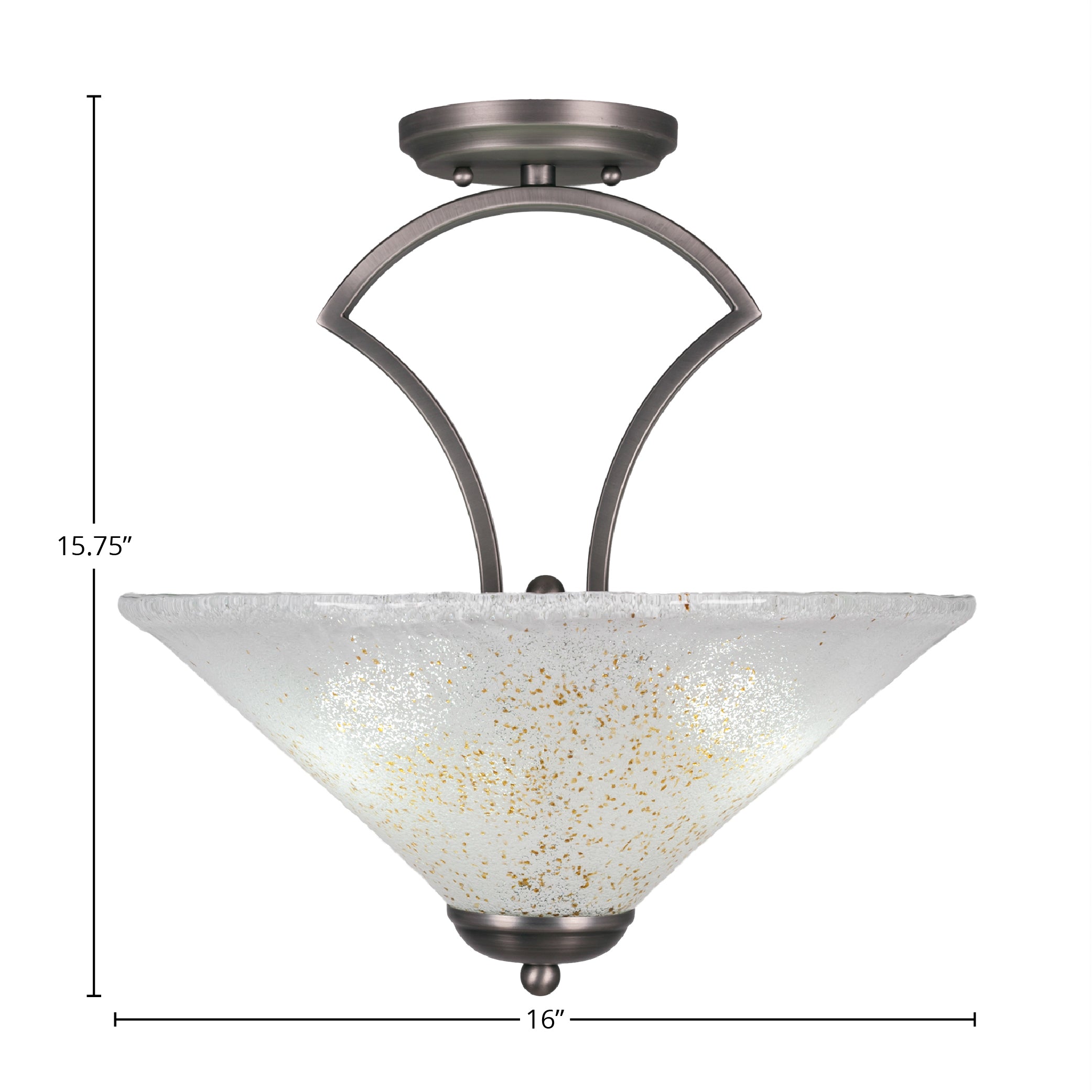 Zilo Three Light Semi-Flush Mount in Graphite with 16" Gold Ice Shade