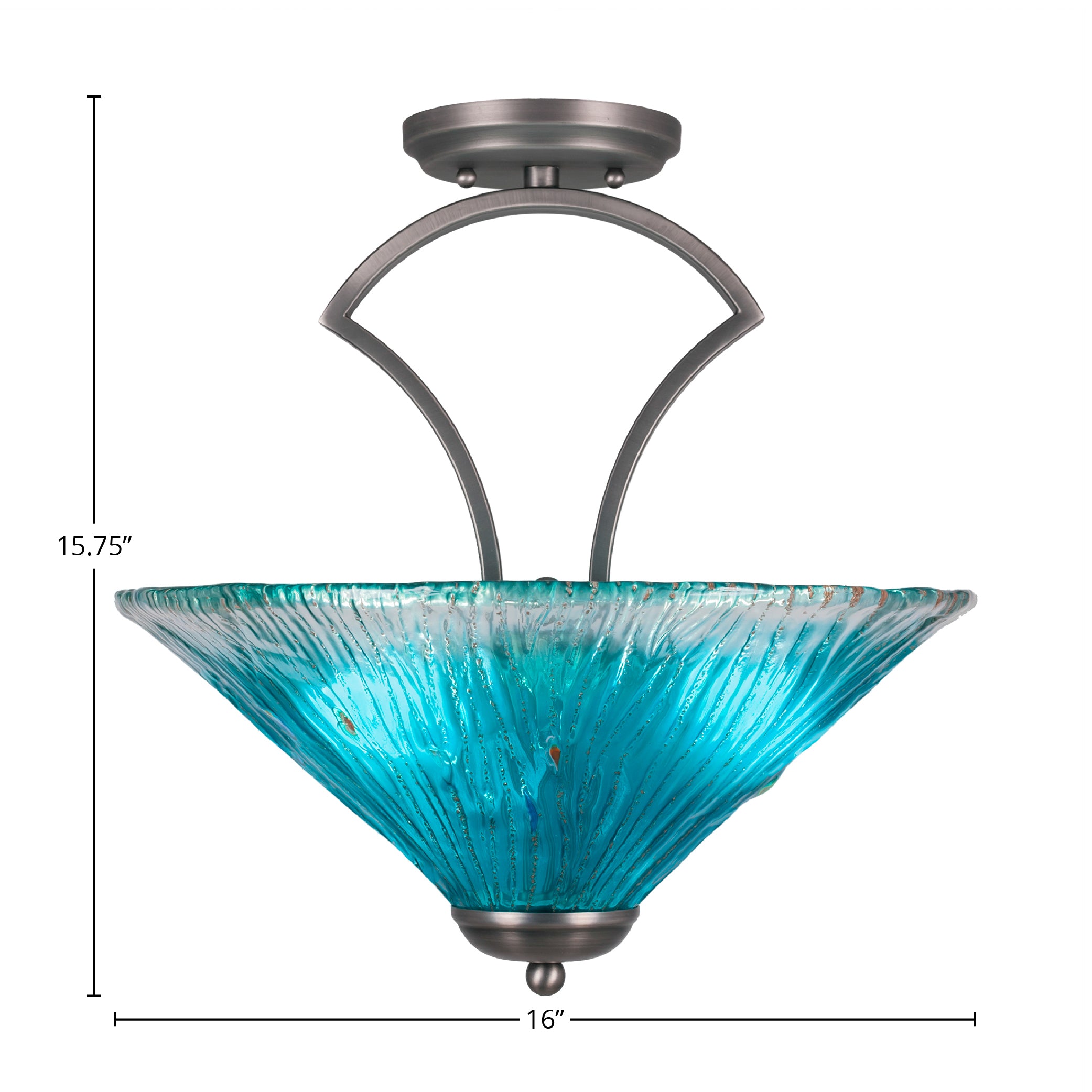 Zilo Three Light Semi-Flush Mount in Graphite with 16" Teal Crystal Shade