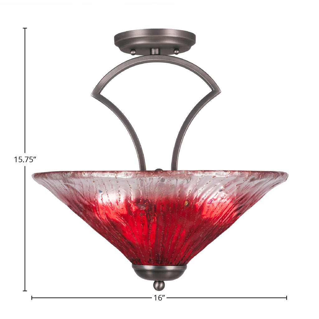 Zilo Three Light Semi-Flush Mount in Graphite with 16" Raspberry Crystal Shade