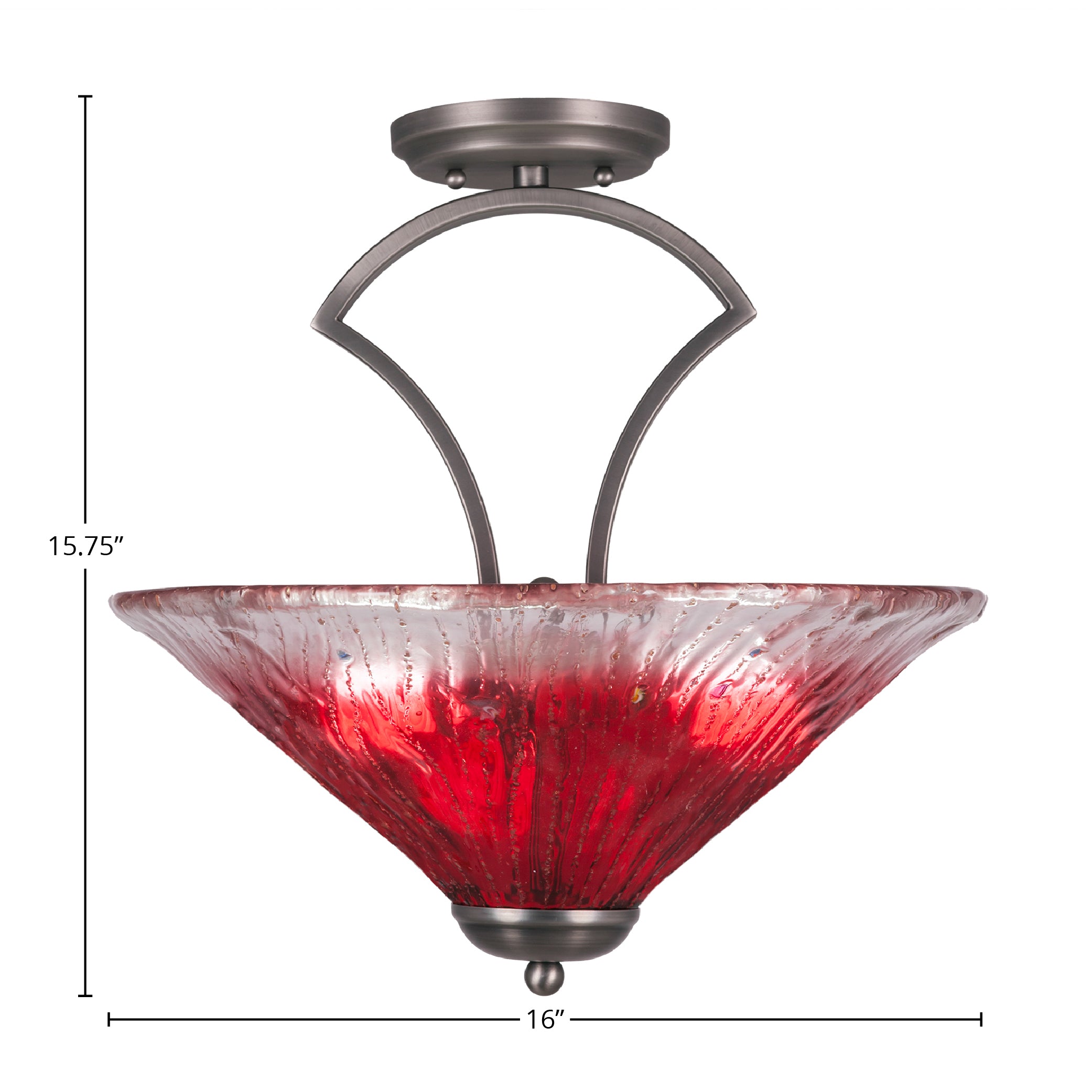 Zilo Three Light Semi-Flush Mount in Graphite with 16" Raspberry Crystal Shade