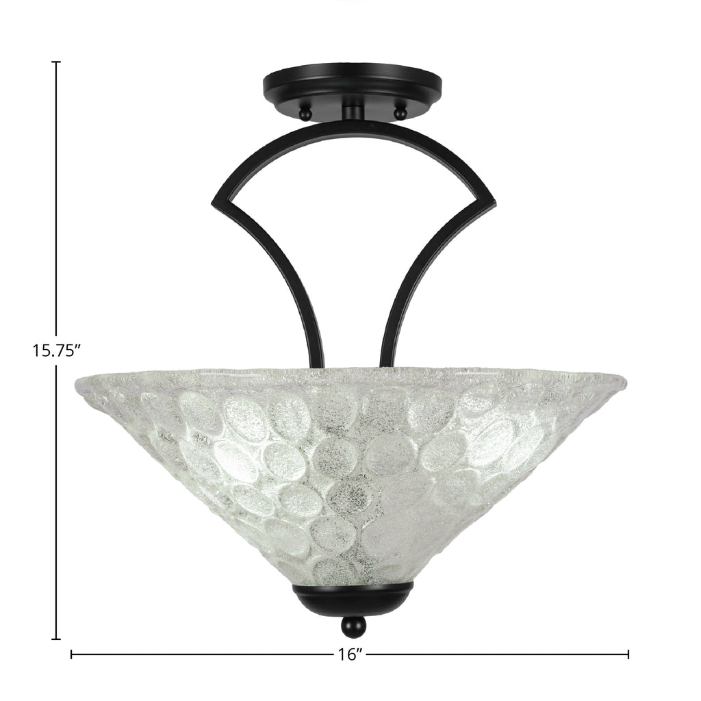 Zilo Three Light Semi-Flush Mount in Matte Black with 16" Italian Bubble Shade