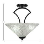 Zilo Three Light Semi-Flush Mount in Matte Black with 16" Italian Bubble Shade