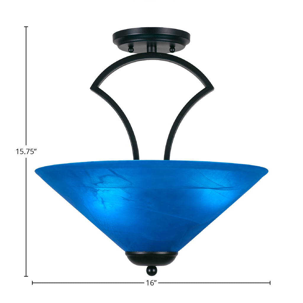 Zilo Three Light Semi-Flush Mount in Matte Black with 16" Blue Italian Shade