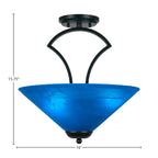 Zilo Three Light Semi-Flush Mount in Matte Black with 16" Blue Italian Shade