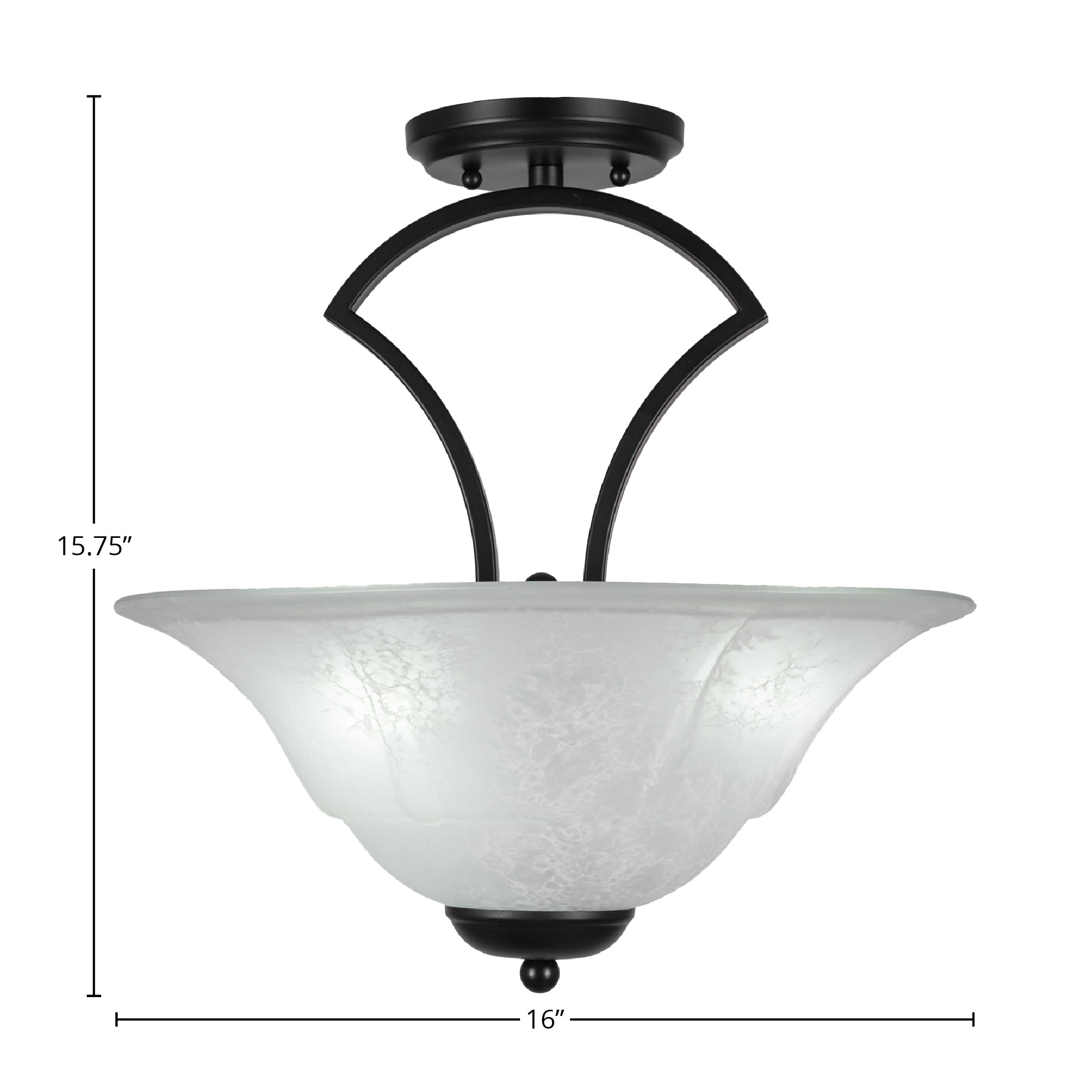 Zilo Three Light Semi-Flush Mount in Matte Black with 16" White Marble Shade