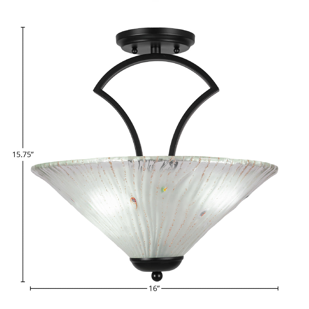 Zilo Three Light Semi-Flush Mount in Matte Black with 16" Frosted Crystal Shade