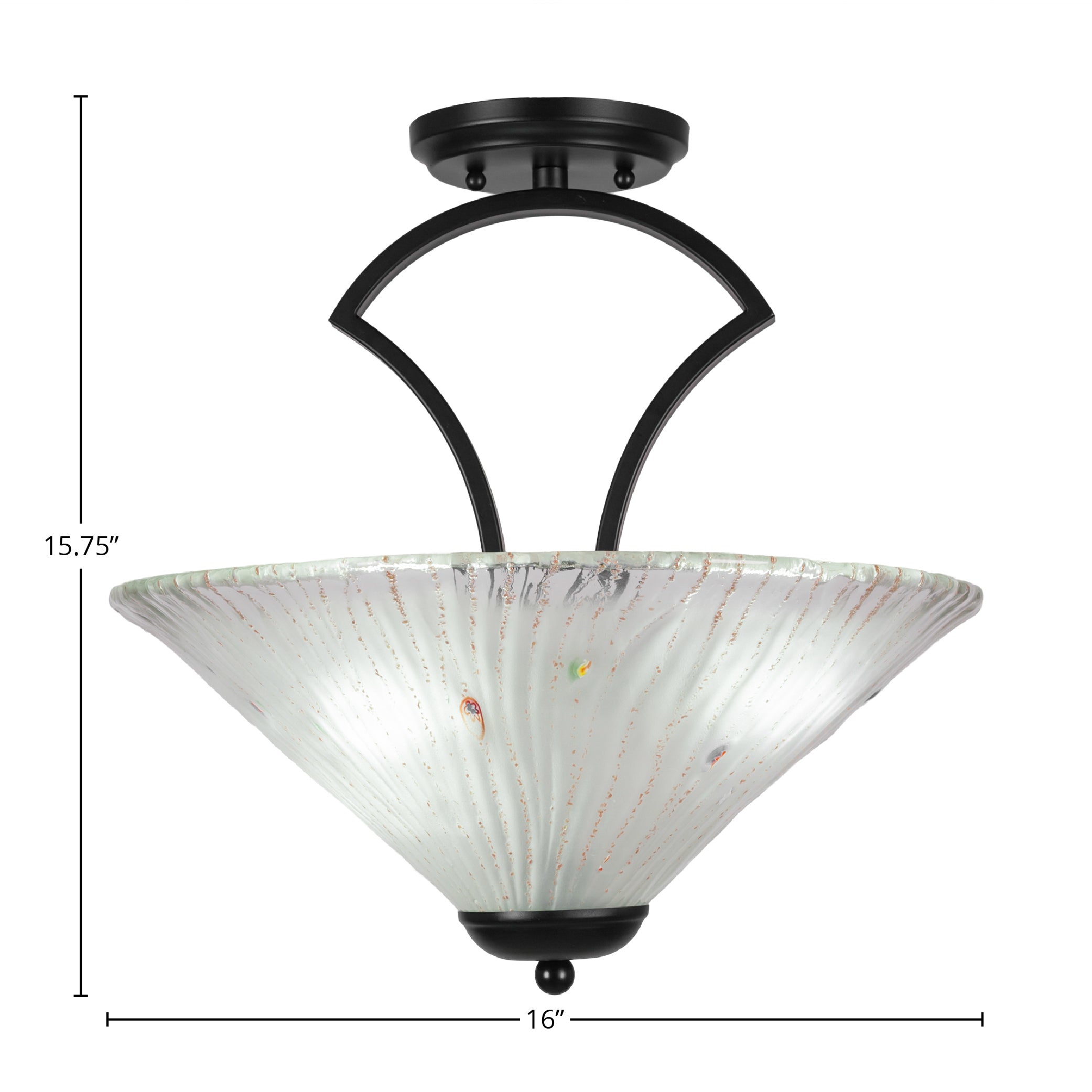 Zilo Three Light Semi-Flush Mount in Matte Black with 16" Frosted Crystal Shade