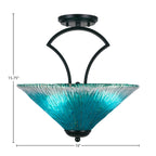 Zilo Three Light Semi-Flush Mount in Matte Black with 16" Teal Crystal Shade