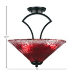 Zilo Three Light Semi-Flush Mount in Matte Black with 16" Raspberry Crystal Shade
